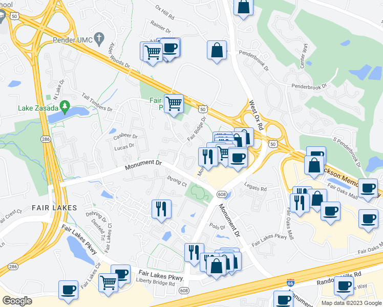 map of restaurants, bars, coffee shops, grocery stores, and more near 12224 Fort Buffalo Circle in Fairfax