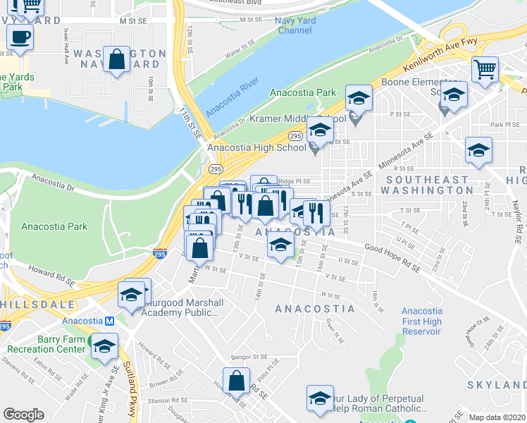 map of restaurants, bars, coffee shops, grocery stores, and more near 101 Independence Avenue Southeast in Washington