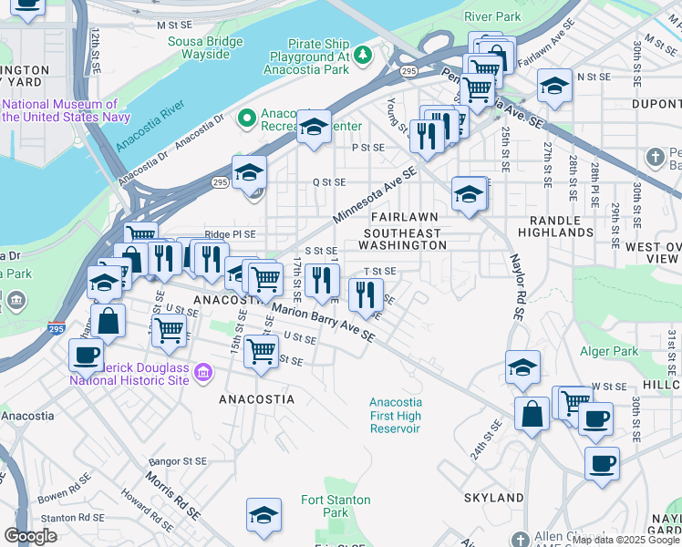 map of restaurants, bars, coffee shops, grocery stores, and more near 101 Independence Avenue Southeast in Washington