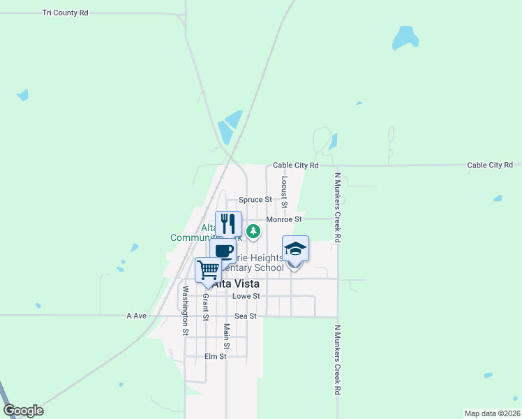 map of restaurants, bars, coffee shops, grocery stores, and more near 555-599 Spruce Street in Alta Vista