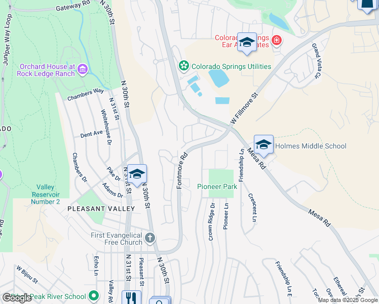 map of restaurants, bars, coffee shops, grocery stores, and more near 1915 Paseo Del Oro in Colorado Springs
