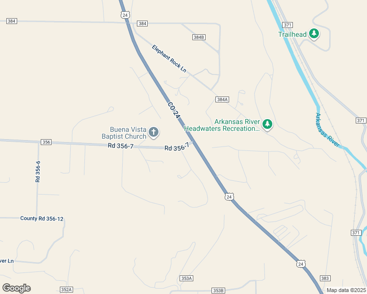 map of restaurants, bars, coffee shops, grocery stores, and more near 30996 County Road 356 in Buena Vista
