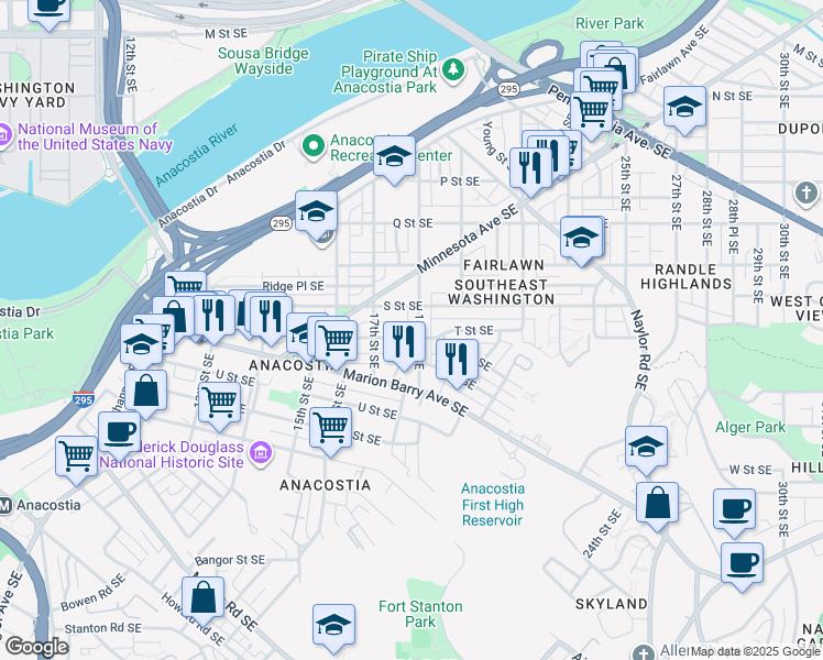 map of restaurants, bars, coffee shops, grocery stores, and more near 101 Independence Avenue Southeast in Washington