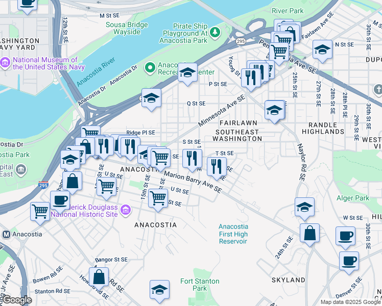 map of restaurants, bars, coffee shops, grocery stores, and more near 101 Independence Avenue Southeast in Washington