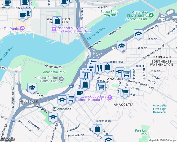 map of restaurants, bars, coffee shops, grocery stores, and more near 101 Independence Avenue Southeast in Washington