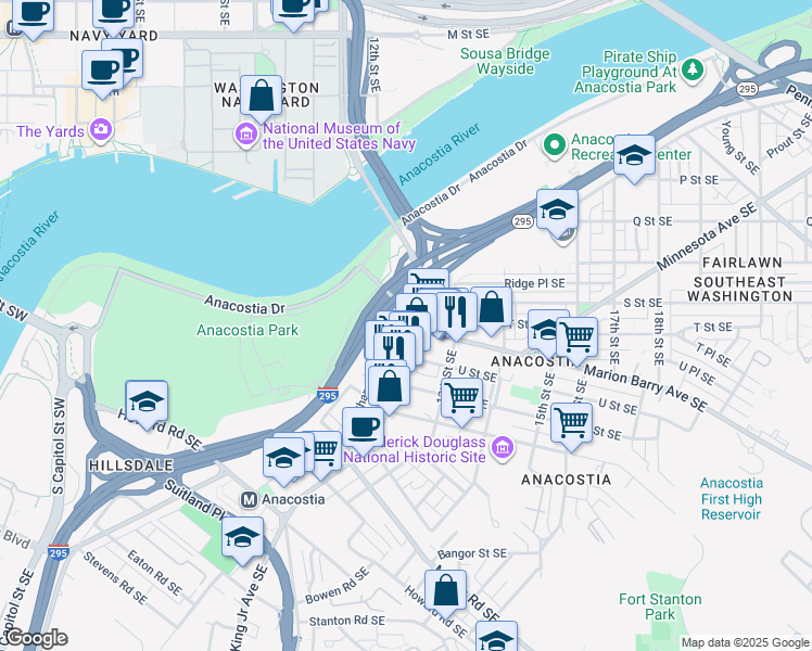 map of restaurants, bars, coffee shops, grocery stores, and more near 101 Independence Avenue Southeast in Washington