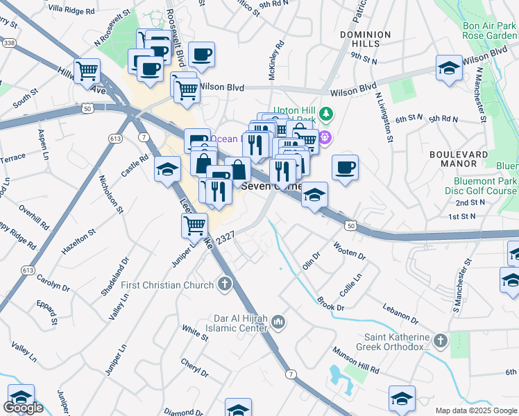 map of restaurants, bars, coffee shops, grocery stores, and more near 3014 Patrick Henry Drive in Falls Church