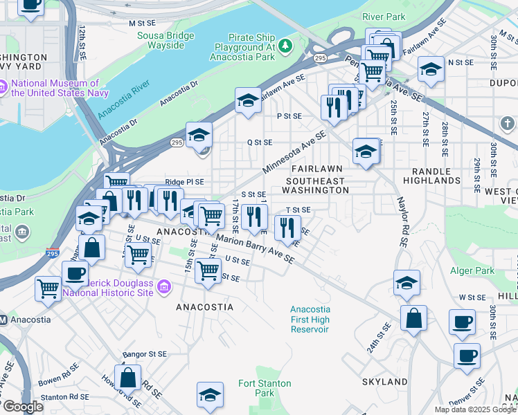 map of restaurants, bars, coffee shops, grocery stores, and more near 101 Independence Avenue Southeast in Washington