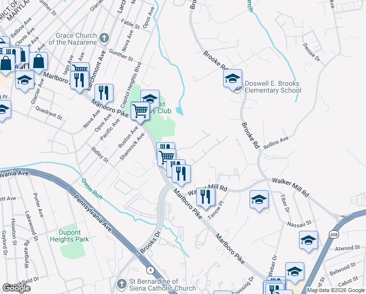 map of restaurants, bars, coffee shops, grocery stores, and more near 101 Independence Avenue Southeast in Washington
