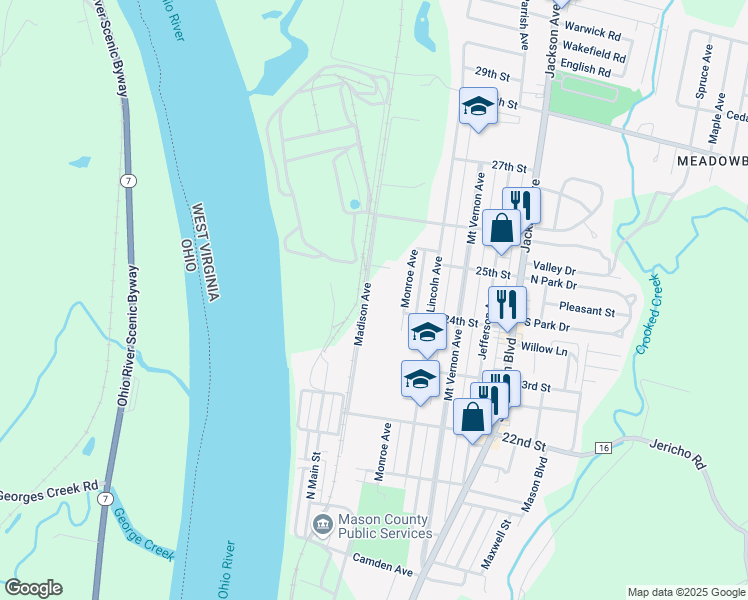map of restaurants, bars, coffee shops, grocery stores, and more near 2402 Madison Ave in Point Pleasant