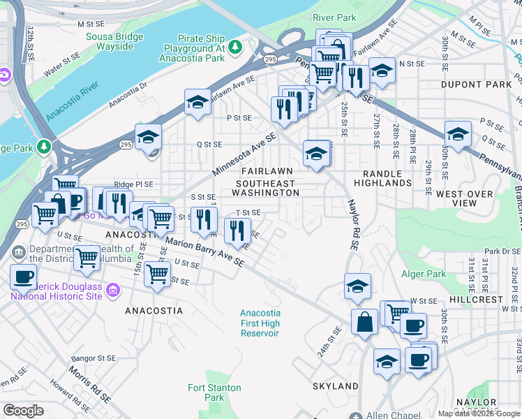 map of restaurants, bars, coffee shops, grocery stores, and more near 101 Independence Avenue Southeast in Washington