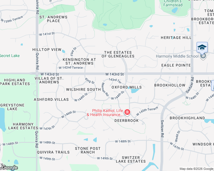 map of restaurants, bars, coffee shops, grocery stores, and more near 14318 Reeder in Overland Park