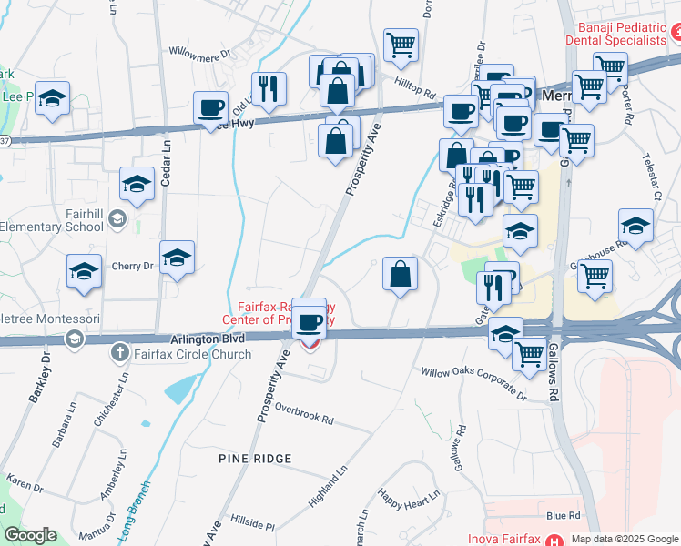 map of restaurants, bars, coffee shops, grocery stores, and more near 8500 Executive Park Avenue in Fairfax