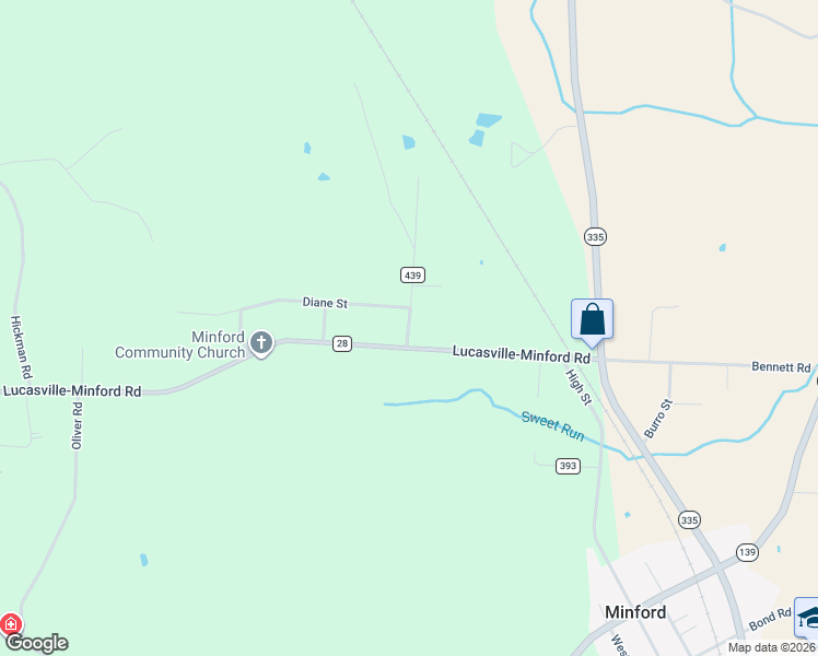 map of restaurants, bars, coffee shops, grocery stores, and more near 46 Rice Road in Minford