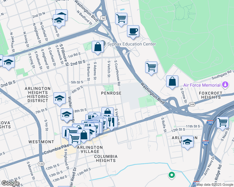 map of restaurants, bars, coffee shops, grocery stores, and more near 700 South Courthouse Road in Arlington