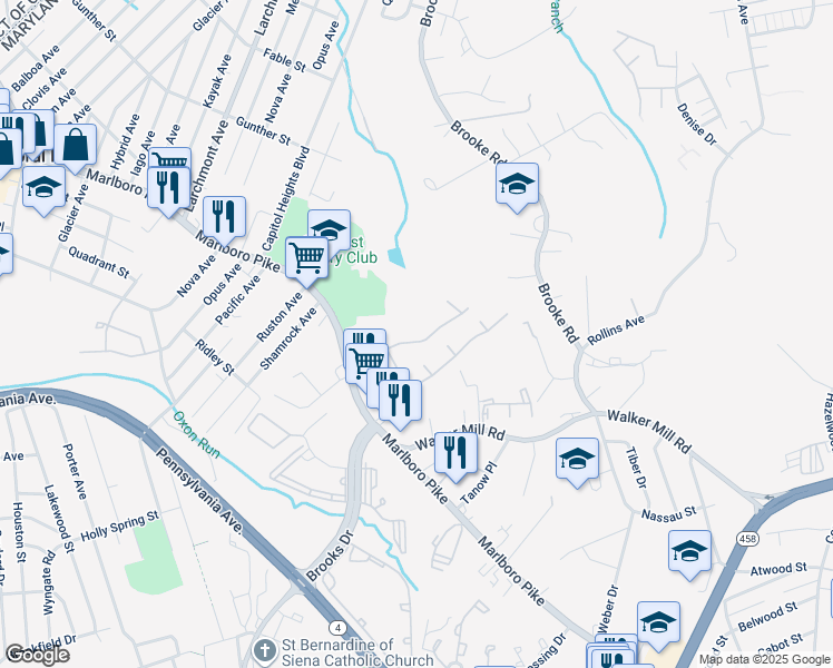 map of restaurants, bars, coffee shops, grocery stores, and more near 5284 Marlboro Pike in Capitol Heights