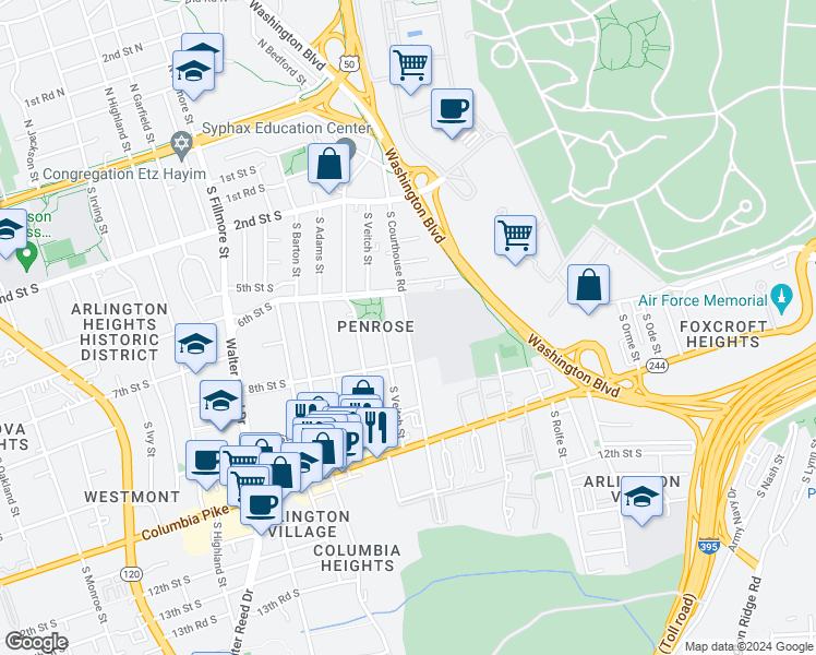 map of restaurants, bars, coffee shops, grocery stores, and more near 101 Independence Avenue Southeast in Washington