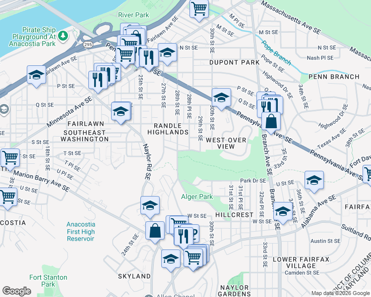map of restaurants, bars, coffee shops, grocery stores, and more near 101 Independence Avenue Southeast in Washington