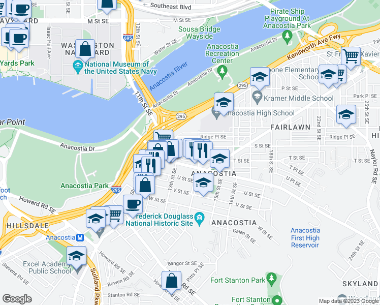 map of restaurants, bars, coffee shops, grocery stores, and more near 101 Independence Avenue Southeast in Washington