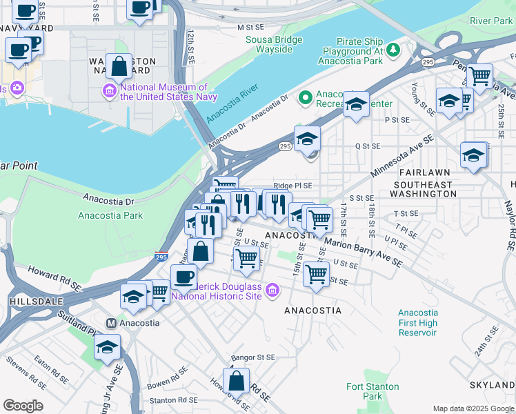 map of restaurants, bars, coffee shops, grocery stores, and more near 101 Independence Avenue Southeast in Washington