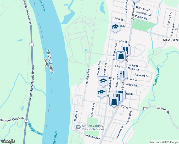 map of restaurants, bars, coffee shops, grocery stores, and more near 2402 Madison Ave in Point Pleasant