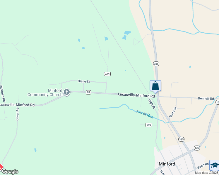map of restaurants, bars, coffee shops, grocery stores, and more near 46 Rice Road in Minford