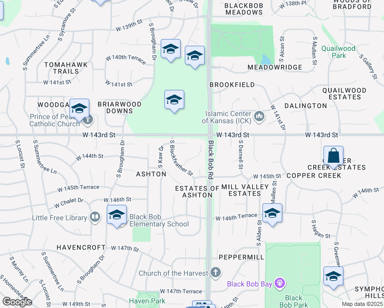 map of restaurants, bars, coffee shops, grocery stores, and more near 14340 South Twilight Lane in Olathe