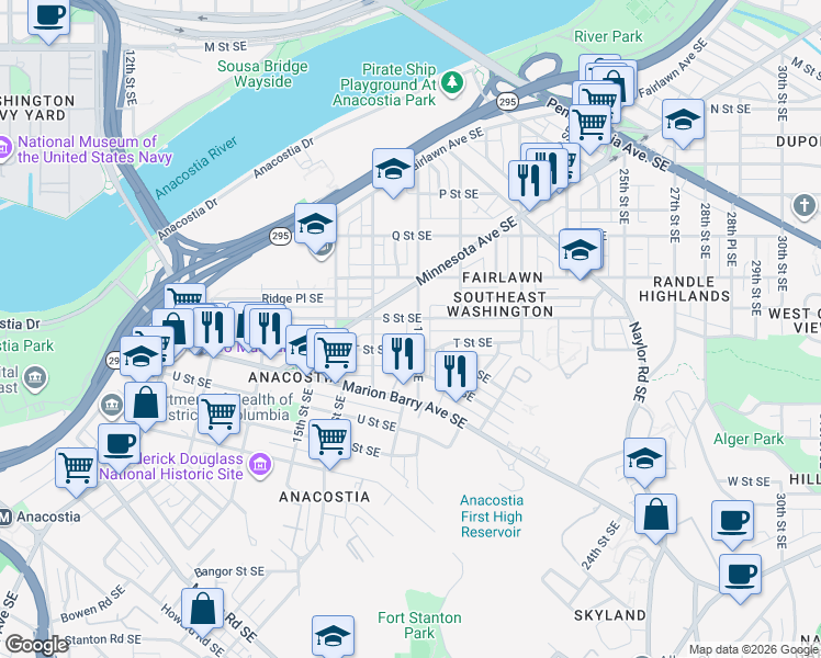map of restaurants, bars, coffee shops, grocery stores, and more near 101 Independence Avenue Southeast in Washington