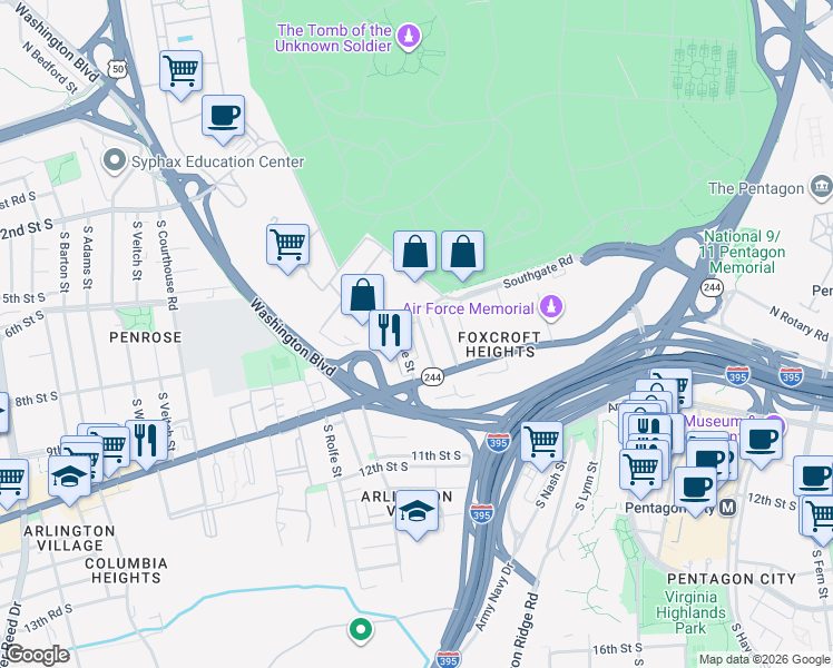 map of restaurants, bars, coffee shops, grocery stores, and more near 101 Independence Avenue Southeast in Washington