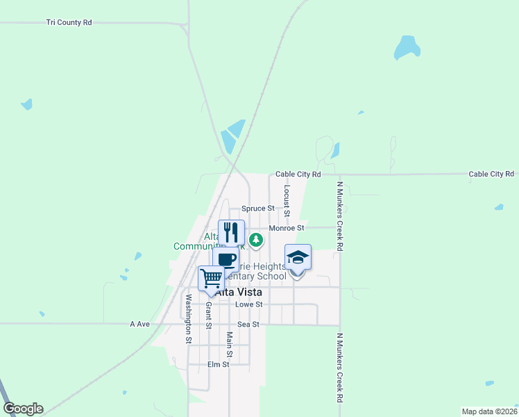 map of restaurants, bars, coffee shops, grocery stores, and more near 555 Spruce Street in Alta Vista