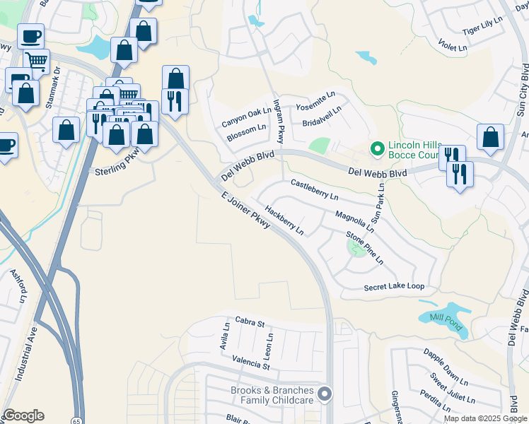 map of restaurants, bars, coffee shops, grocery stores, and more near 1637 Hackberry Lane in Lincoln