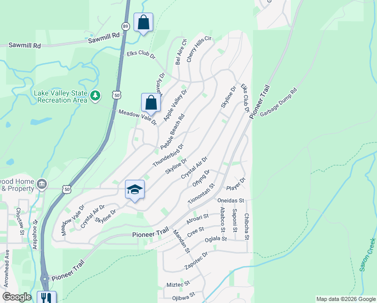 map of restaurants, bars, coffee shops, grocery stores, and more near 1578 Skyline Drive in South Lake Tahoe