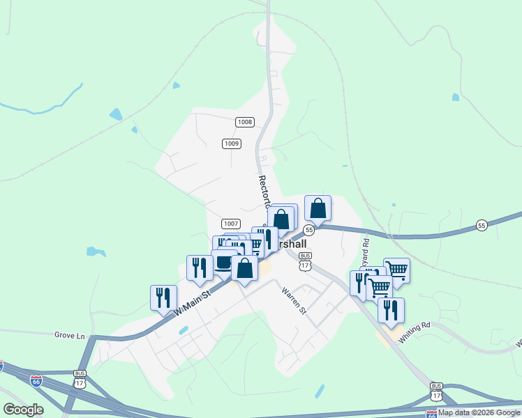 map of restaurants, bars, coffee shops, grocery stores, and more near 8537 Meg's Drive in Marshall