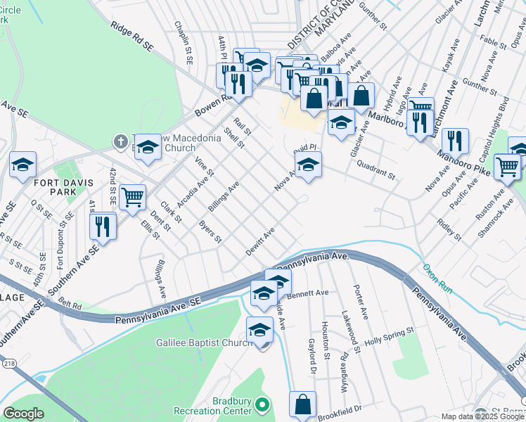 map of restaurants, bars, coffee shops, grocery stores, and more near 101 Independence Avenue Southeast in Washington