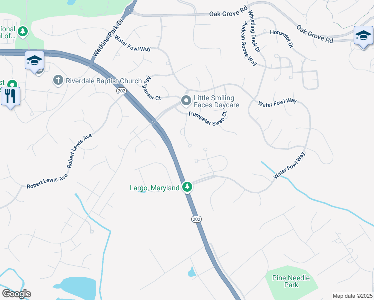 map of restaurants, bars, coffee shops, grocery stores, and more near 14123 Silver Teal Way in Upper Marlboro