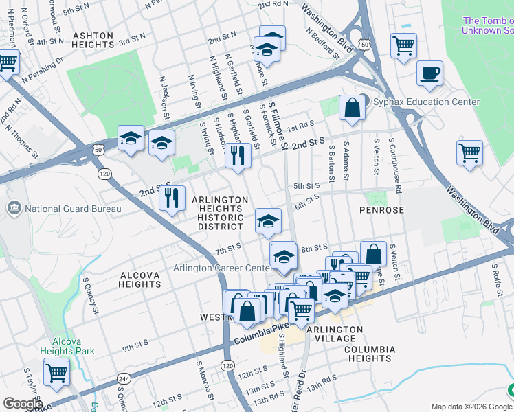 map of restaurants, bars, coffee shops, grocery stores, and more near 101 Independence Avenue Southeast in Washington