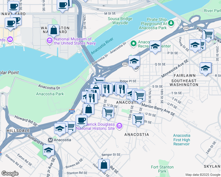 map of restaurants, bars, coffee shops, grocery stores, and more near 101 Independence Avenue Southeast in Washington
