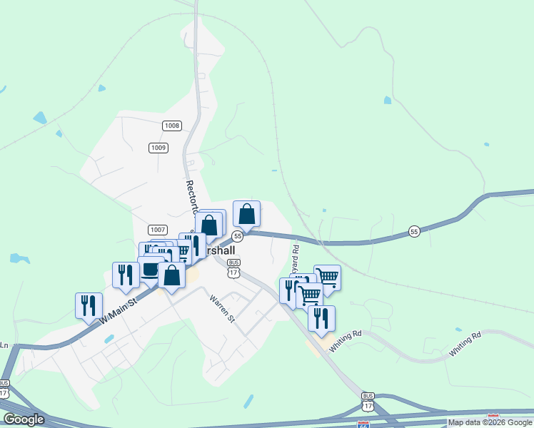 map of restaurants, bars, coffee shops, grocery stores, and more near 8413 Glascock Court in Marshall