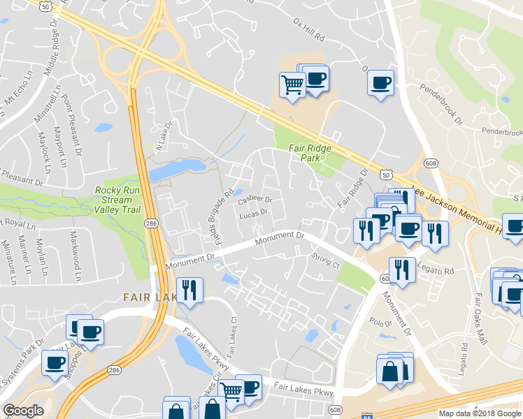 map of restaurants, bars, coffee shops, grocery stores, and more near 4163 Vernoy Hills Road in Fairfax