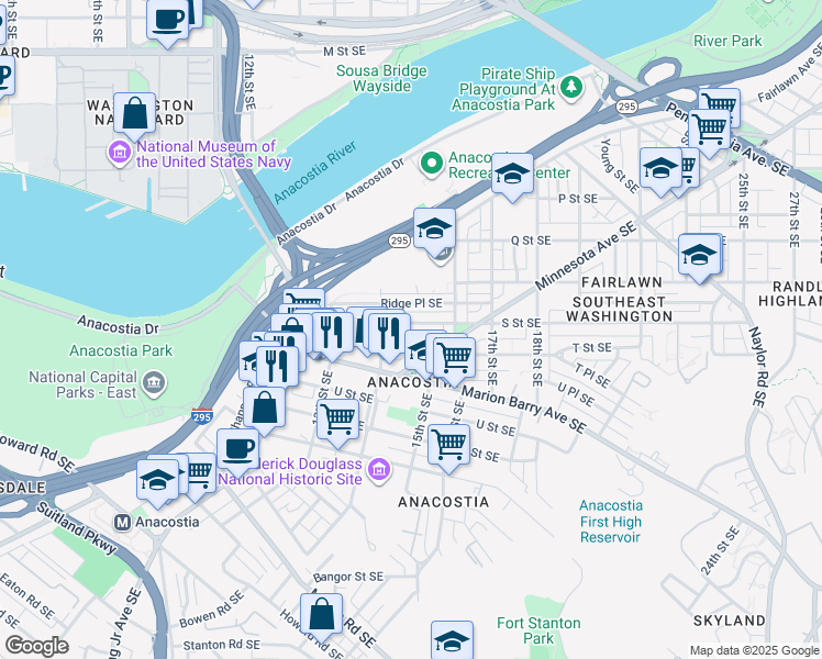 map of restaurants, bars, coffee shops, grocery stores, and more near 101 Independence Avenue Southeast in Washington