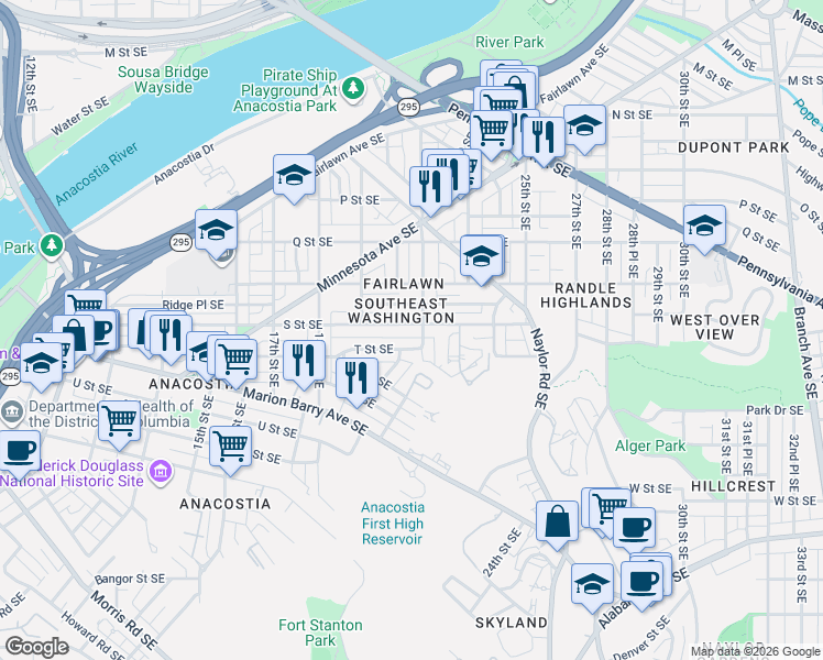 map of restaurants, bars, coffee shops, grocery stores, and more near 101 Independence Avenue Southeast in Washington