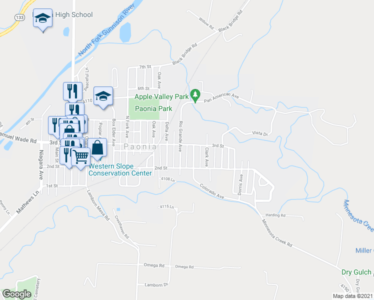 map of restaurants, bars, coffee shops, grocery stores, and more near 224 Colorado Avenue in Paonia