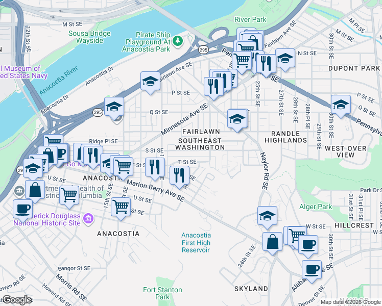 map of restaurants, bars, coffee shops, grocery stores, and more near 101 Independence Avenue Southeast in Washington