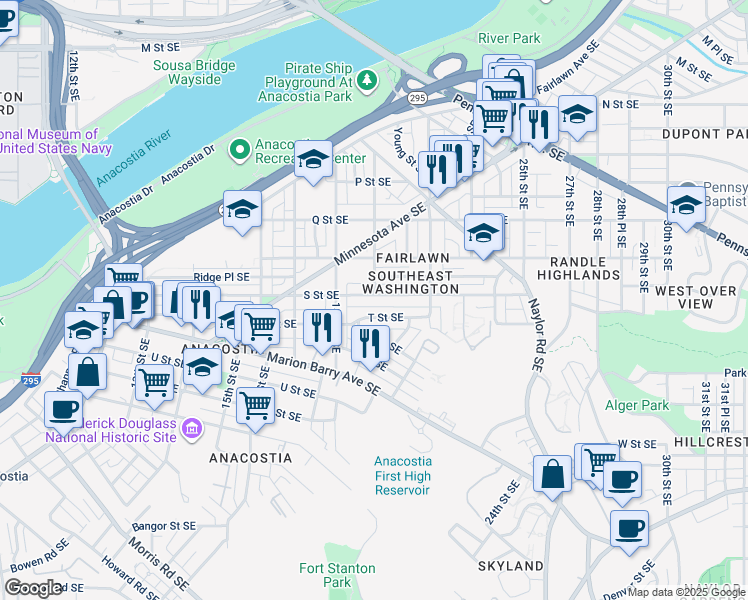 map of restaurants, bars, coffee shops, grocery stores, and more near 101 Independence Avenue Southeast in Washington