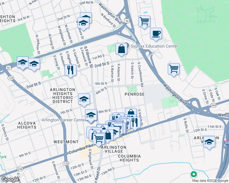 map of restaurants, bars, coffee shops, grocery stores, and more near 101 Independence Avenue Southeast in Washington