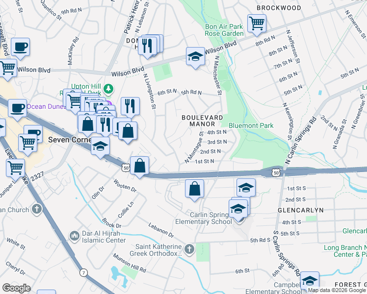 map of restaurants, bars, coffee shops, grocery stores, and more near 101 Independence Avenue Southeast in Washington