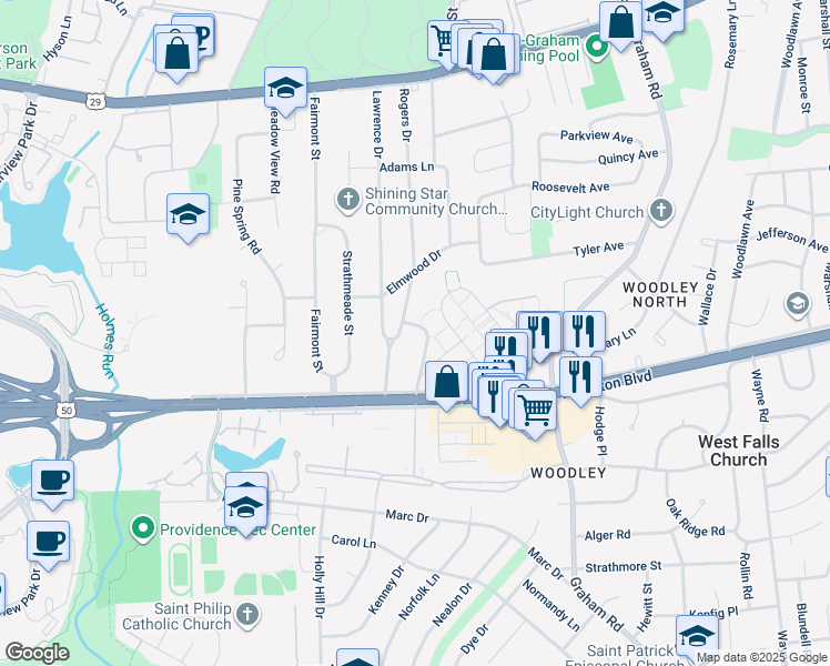 map of restaurants, bars, coffee shops, grocery stores, and more near in Falls Church