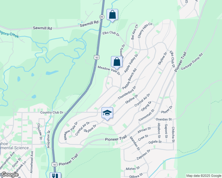 map of restaurants, bars, coffee shops, grocery stores, and more near 1573 Pebble Beach Road in South Lake Tahoe