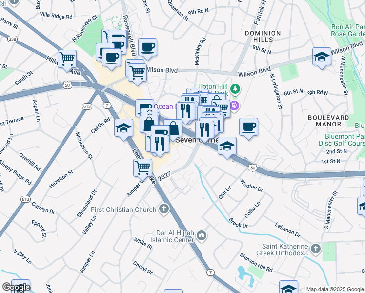 map of restaurants, bars, coffee shops, grocery stores, and more near 3022 Patrick Henry Drive in Falls Church