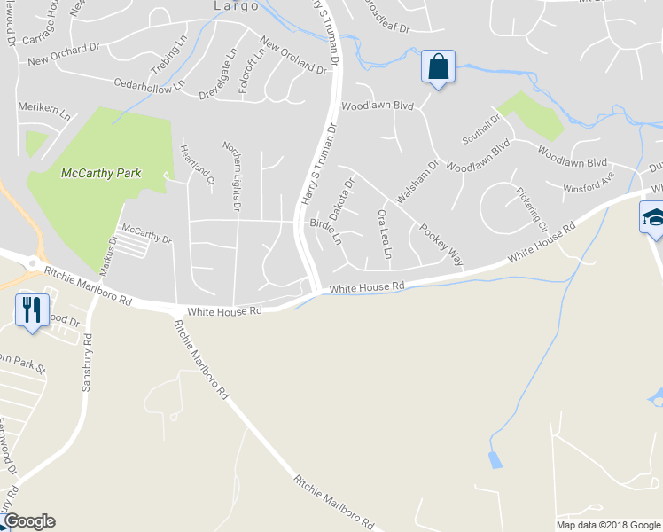 map of restaurants, bars, coffee shops, grocery stores, and more near 10104 Oklahoma Ct in Upper Marlboro